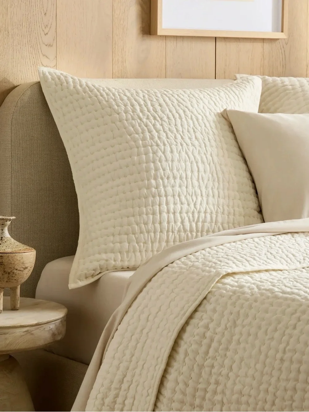 Quince European Linen Cotton Stitch Quilted Euro Sham in Ivory